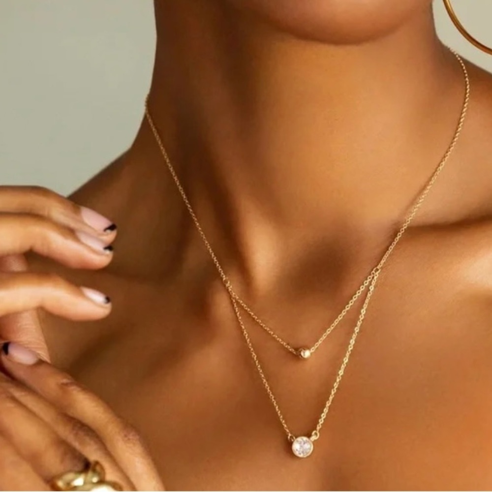 New Marlyn Schiff Double Layered Necklace Gold tone 16" length necklace - Picture 3 of 4